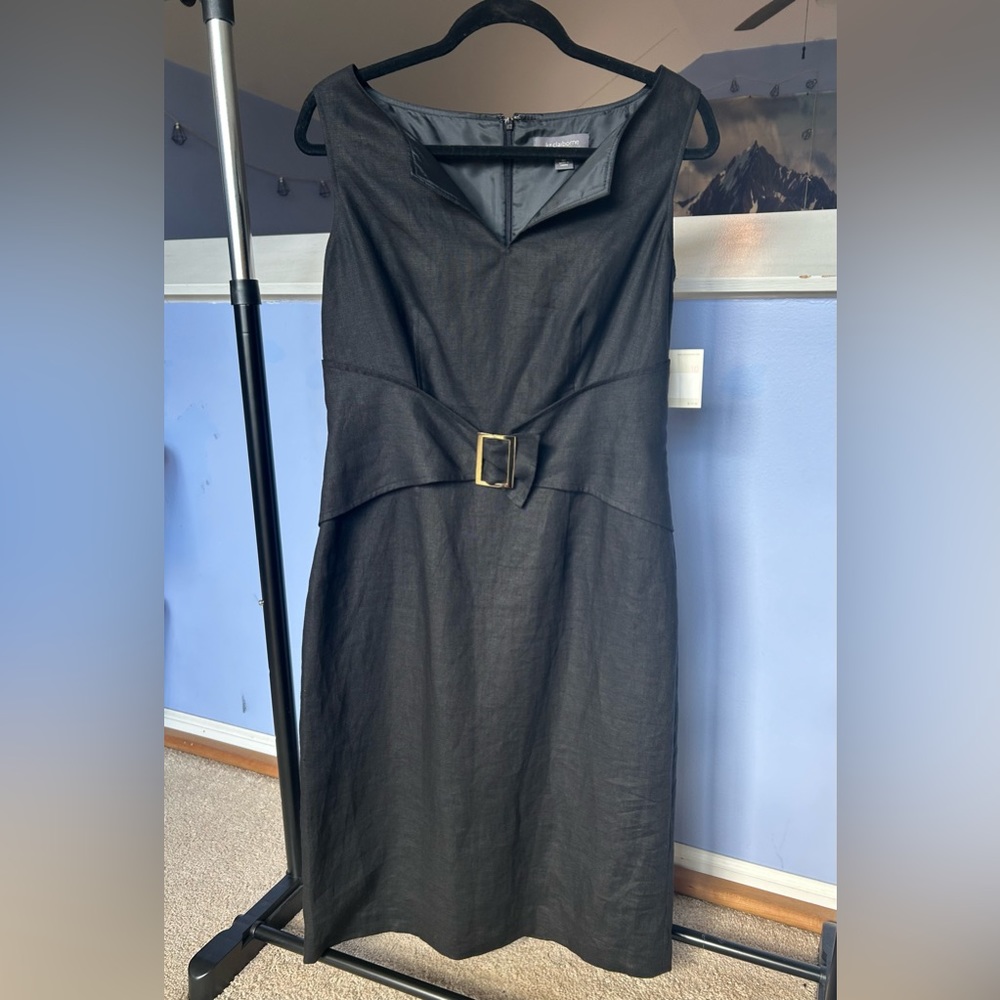 NWT Liz Claiborne 100% Linen Sleeveless Black Belted Dress